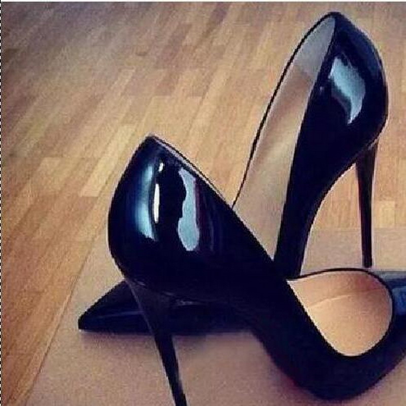 

Original Box]Classic Women Brand Red Bottom High Heels Patent Leather Pointy Toe Dress Shoes Luxury Shallow Mouth Red Sole Wedding Shoes, Black