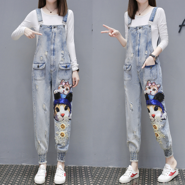 

Lavender European Fashion Sequins Denim Overalls ShuHua83