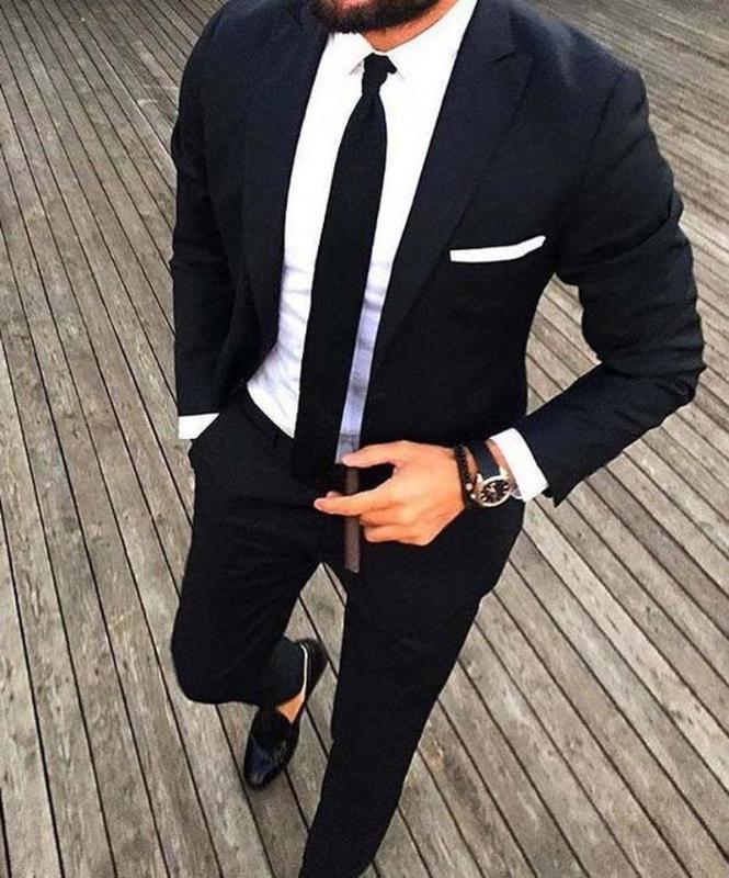 

2020 Handsome 2 Pieces Slim Fit Business Classic Formal Black Suit for Men Bridegroom Best Man Wedding Suit terno masculino