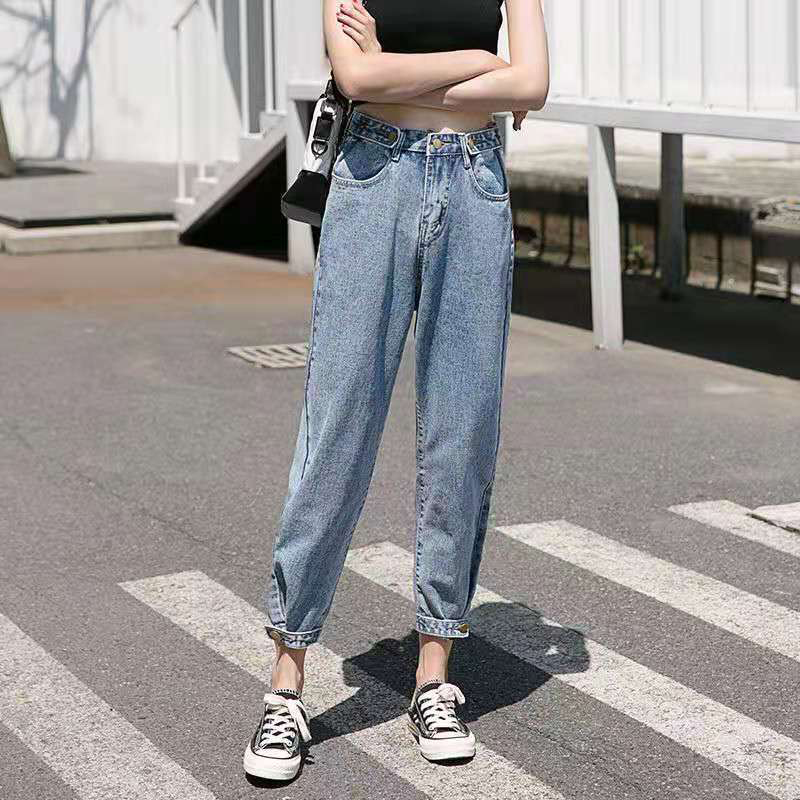 

New Arrival Spring Autumn Korea Fashion Women High Waist Loose Vintage Jeans All-matched Casual Denim Harem Pants Plus Size S892, Light blue