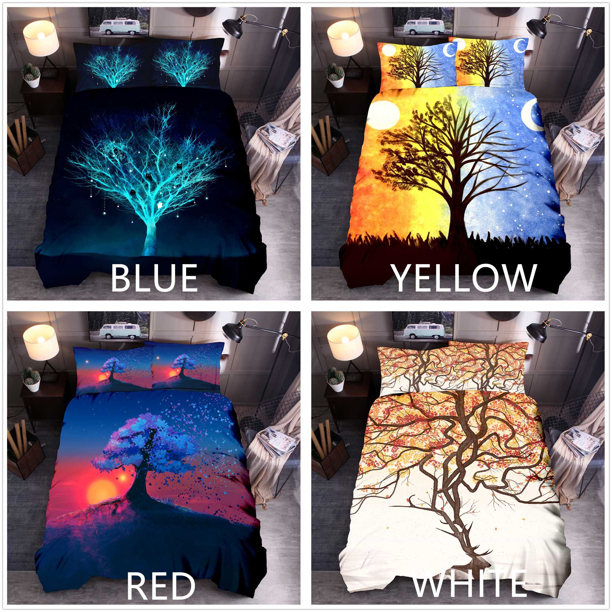 

Fantasy Tree Bedding Set Quilt cover Set Bedroom Decor  Queen King Size Pillowcases Duvet Cover, White