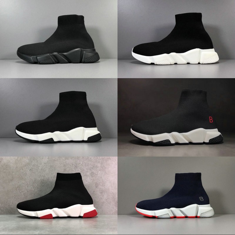 

High Quality Speed Run Black White Red Man Fashion Trainers Lightweight Navy Blue Red Fashion Sock Shoes Come With Double Box, Navy blue white red