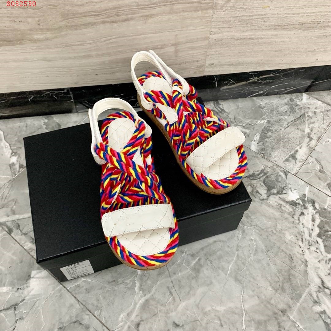 

Luxury New Cord Mules Sandals Women Chunky Heel Flat Slippers, Multicolor open toe brand Fashion Outdoor wedge female casual sandals, Red