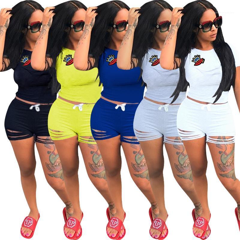 

Suits Sports Queen Lip Printed Summer Women Clothing Sets Female Casual Tops Shorts 2pcs, Yellow