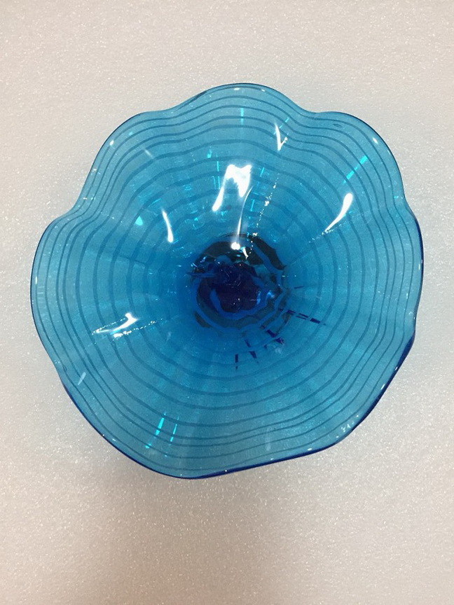 

Fashionable 100% Hand Blown Glass Wall Plates Flower Art Chihuly Style Blue Colored Wall Lamps