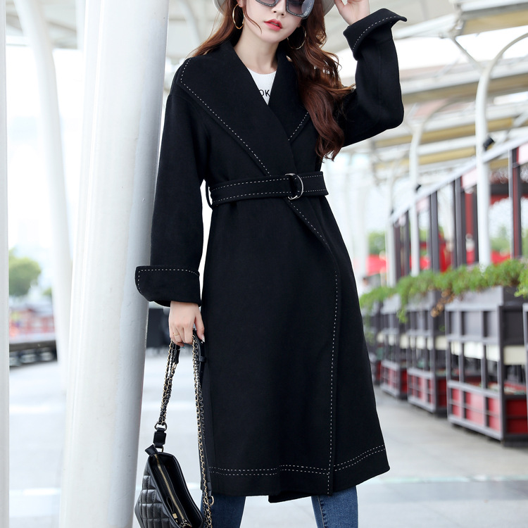 

GoWinlin winter Long wool Women coat Double sided cashmere outwear autumn plus size ladies overcoats Y167, Black