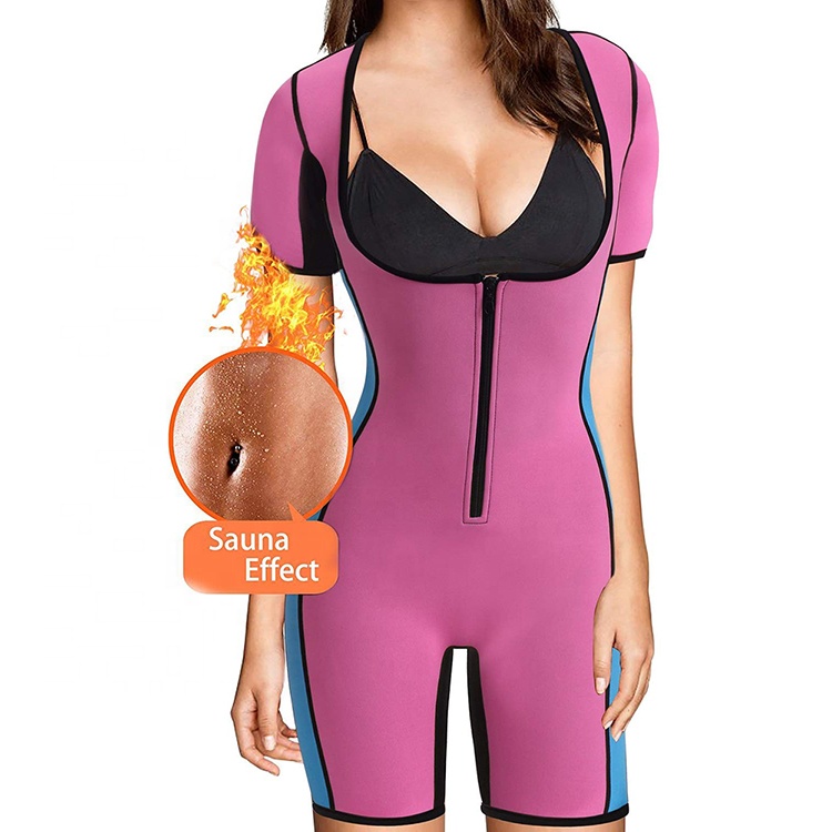 Femmes Full Body Shaper Sport Sweat Néoprène Costume Taille Trainer Body avec Manches pour Perte de Poids