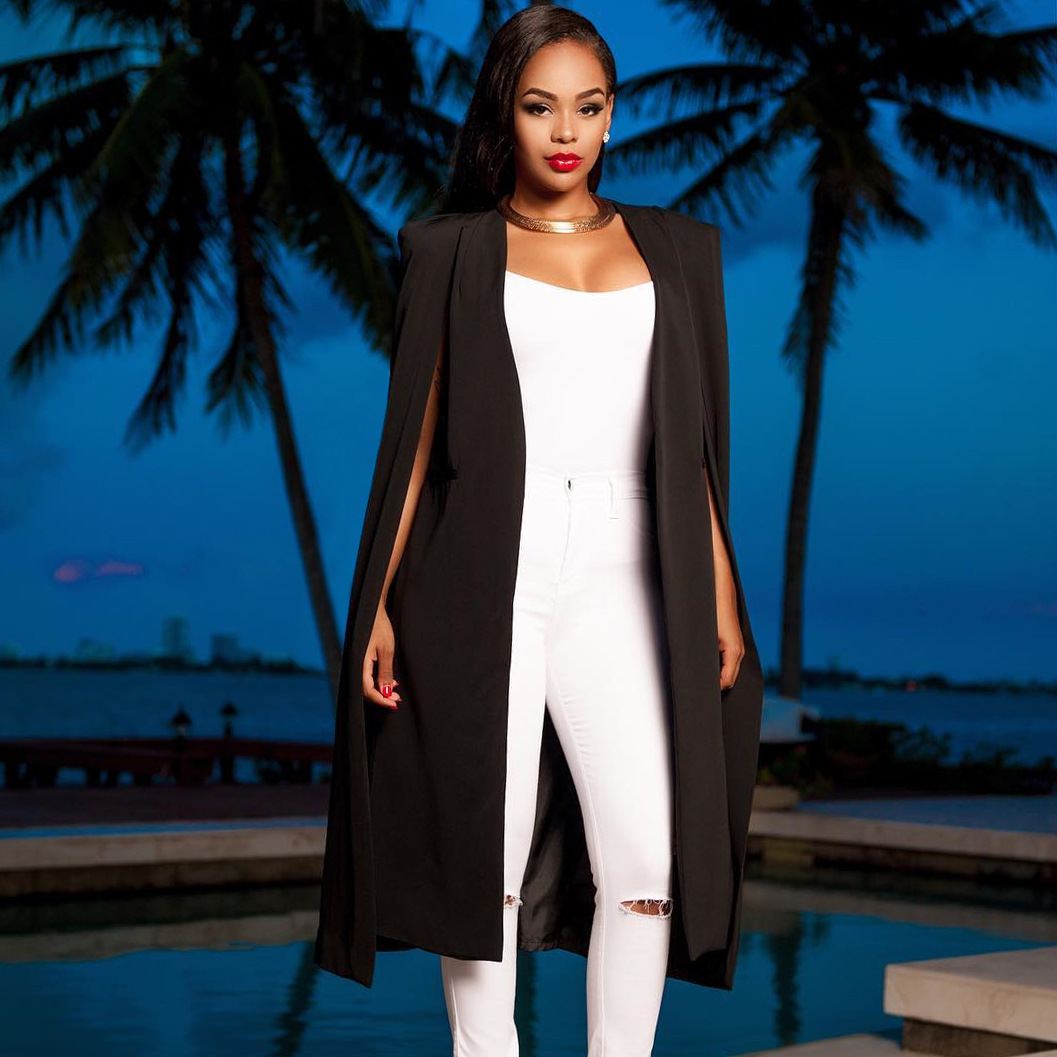 Plus Size Women Blazer Elegant Long Cloak Coat High Quality Cape White/Black/Burgundy Color Office Daily High Street ZST013