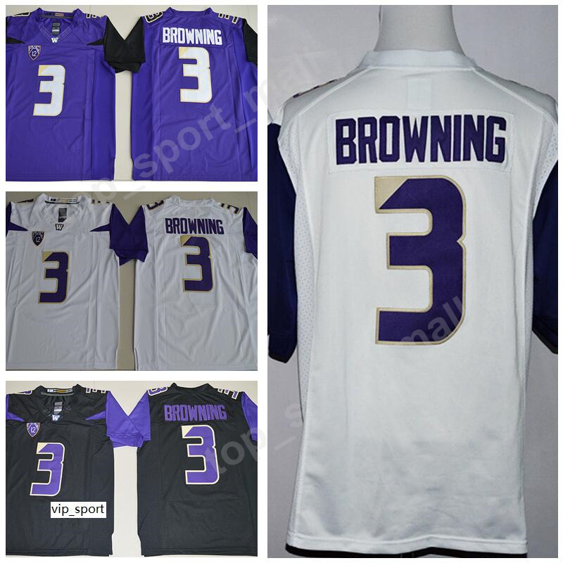 

Jake Browning Jersey 3 Men NCAA Football College Washington Huskies Jerseys University PAC Stitched Color Purple White Black Size