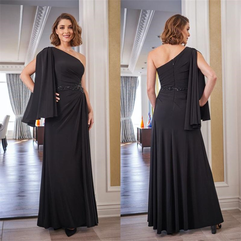 Elegant Satin Mermaid Mother Of The Bride Dresses One Shoulder Sleeveless Wedding Guest Dress Appliqued Beaded Mother Evening Gowns