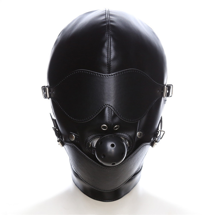 Soft Solid Ball Gag Mouth Cover Head Hood Fetish Dungeon Restraint Leather mask
