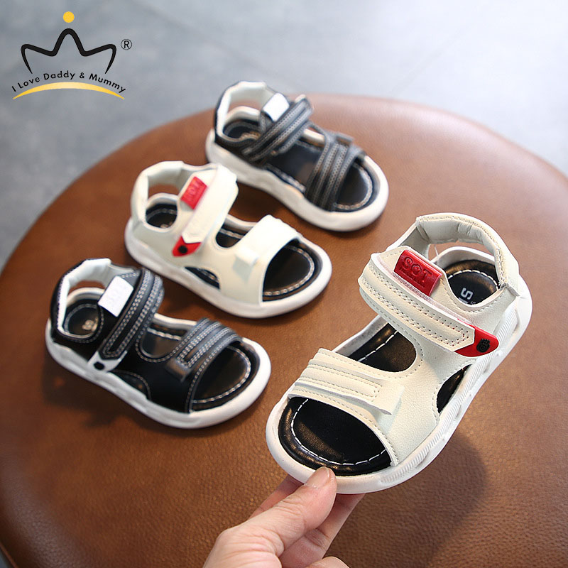 

Summer New Baby Sandals Solid Color PU Leather Non-slip Rubber Sole Baby Boy Sandals Infant Toddler Kids Children Shoes, Black