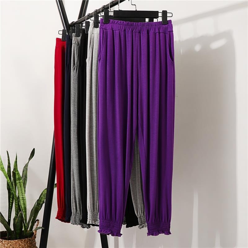 

2020 New Summer Women Thin Casual Ice-silk High Waist Yoga Pants Female Breathable Workout Running Loose Sports Trousers C143, Burgundy