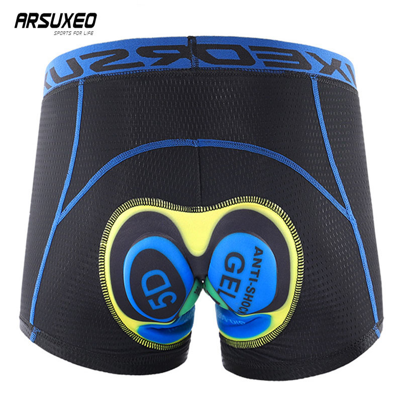 

ARSUXEO Shockproof Cycling Underwear With Thicken Silicone Cushion Anti-sweat Bike Shorts Men 5D Padded Bicycle Short, Red
