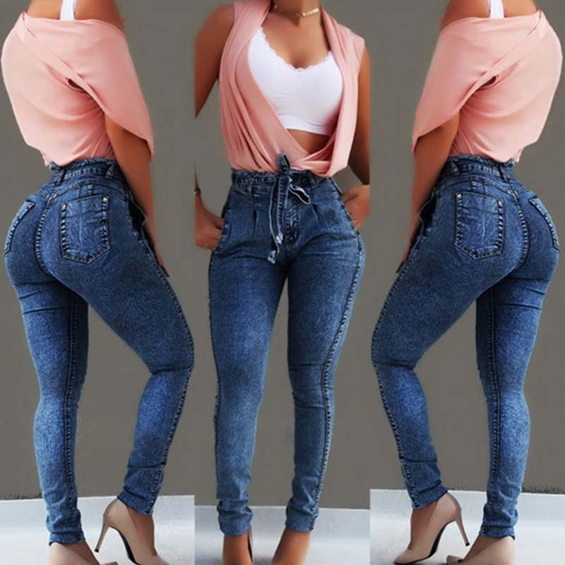 

hot sale High Waist Jeans Women Streetwear Bandage Denim Plus Size Jeans Femme Pencil Pants Skinny Jeans Woman, Gray