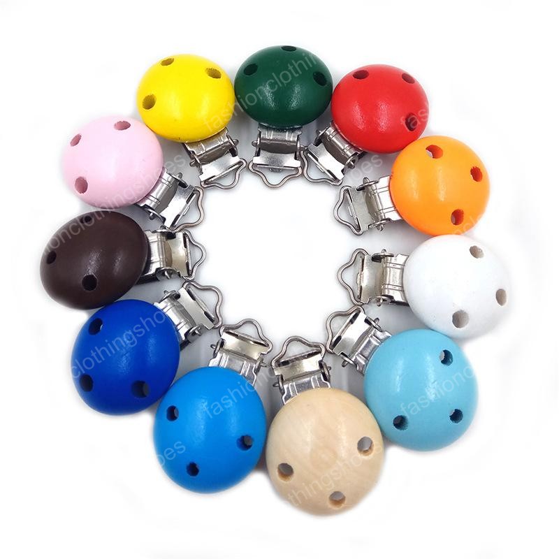 

DIY Pacifier Accessories Clips Metal Wooden Baby Pacifier Clips Solid Color Holders Cute Infant Soother Clasps Holders Accessories