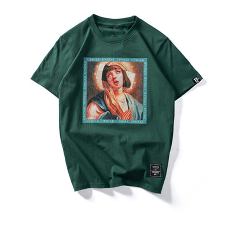 

Hip Hop T Shirt Quentin Tarantino Character Movie Pulp Fiction Virgin Mary T Shirt Men Women Shirt Black Green Streetwear Cotton Top Tee, White;black