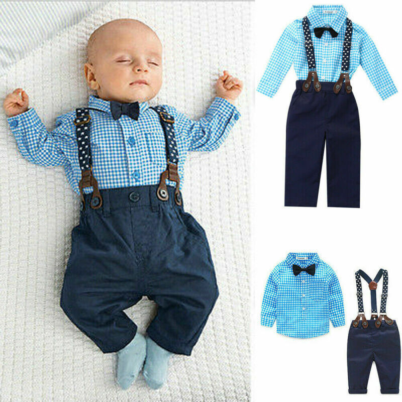 

2Pcs Newborn Boys Gentleman Shirt Tops Pants Infant Baby Outfits Set, As pic