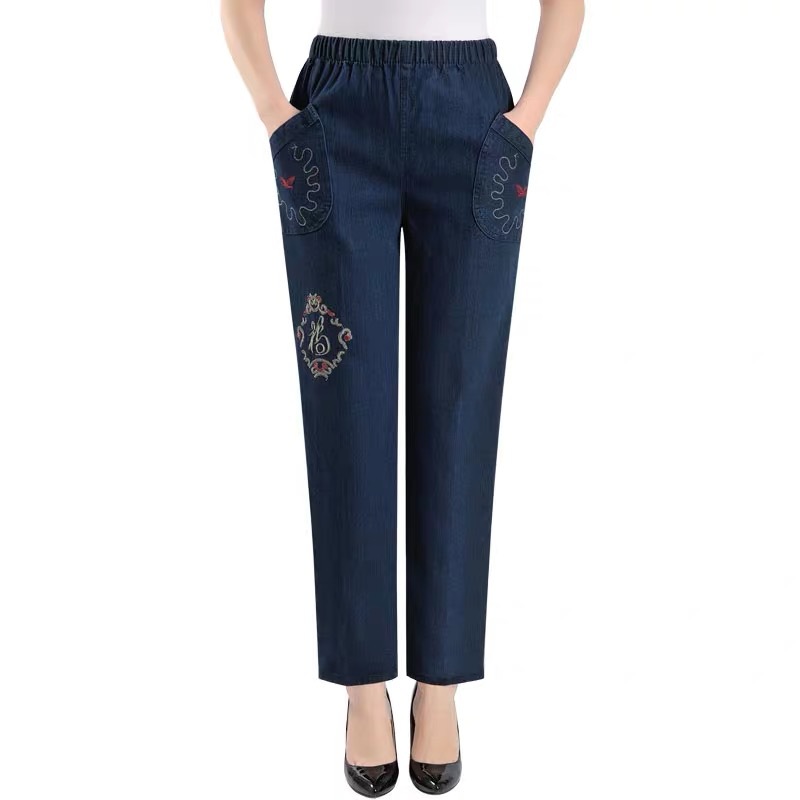 

Jeans For Women High Waist Jeans Loose Embroidery Straight Pants Casual Trousers Pantalon Femme Plus Size Mon, Black