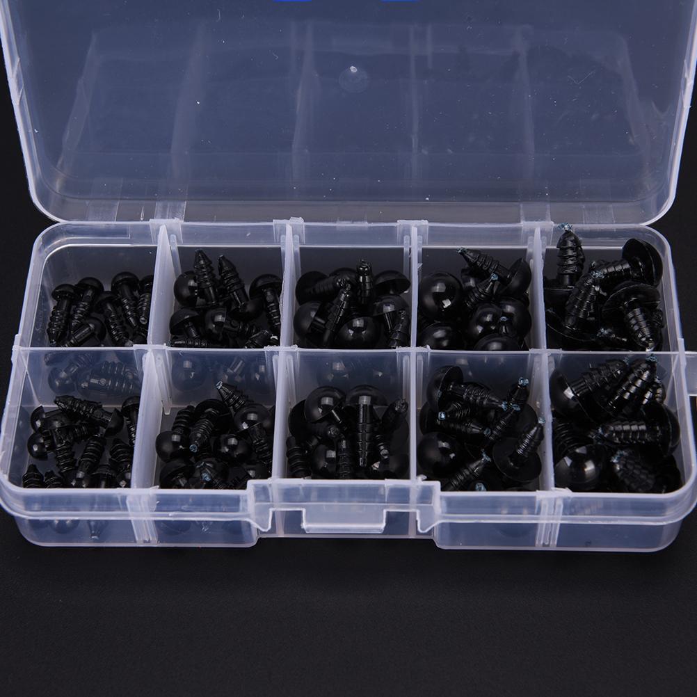 100pcs 6mm Solid Schwarz Kunststoff Safety Augen mit BACKS für Bären Puppe