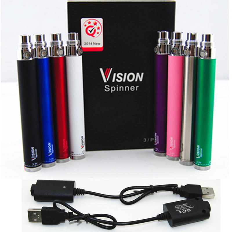 

MOQ 4Pcs E Cigs Slim Vape Pen Vision Spinner VV Batteries eGo C Twist 510 Thread Ecigarette Variable Voltage Vaporizer Battery 1300 1100 900 650mAh+USB Charger