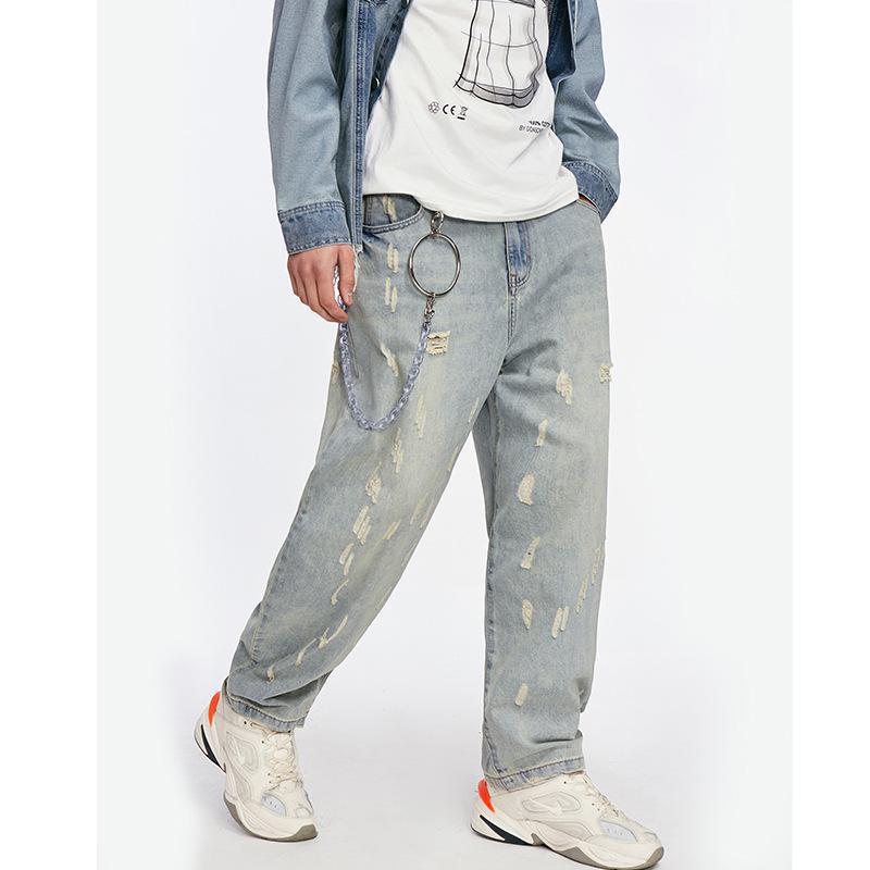

The New Four Seasons European And American Style Men' Jeans Fashion Retro Distressed Washed Hip Hop Holes Loose Casual Jeans, As the picture shows