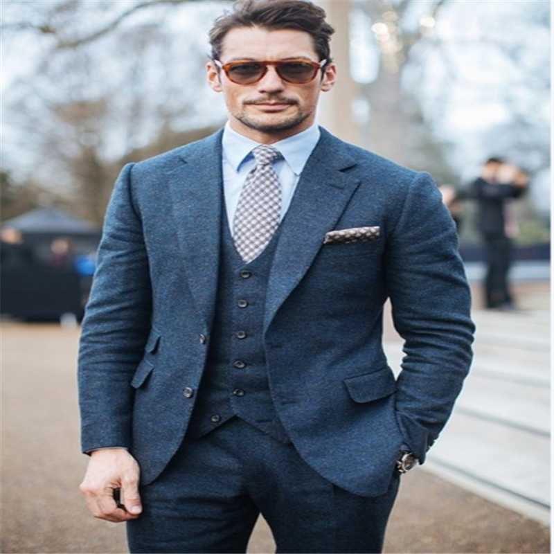 

Nuevo estilo padrino muesca solapa novio esmoquin azul hombres trajes boda mejor hombre Blazer (chaqueta + Pantalones + corbata, Picture style4