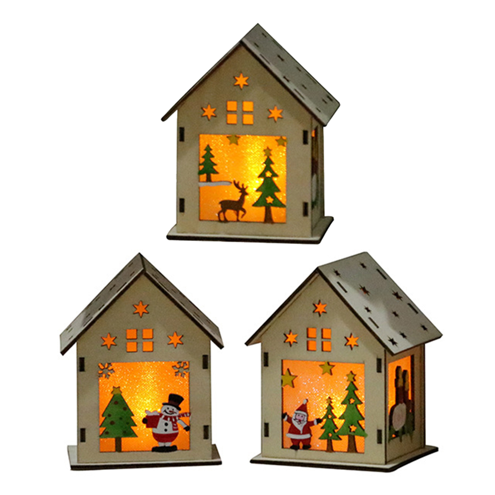 

Delicate DIY Wooden LED Light Wood HOUSE Cute Snowman/Santa Claus/ Elk Style Christmas Tree Hanging Ornaments Holiday Decoration
