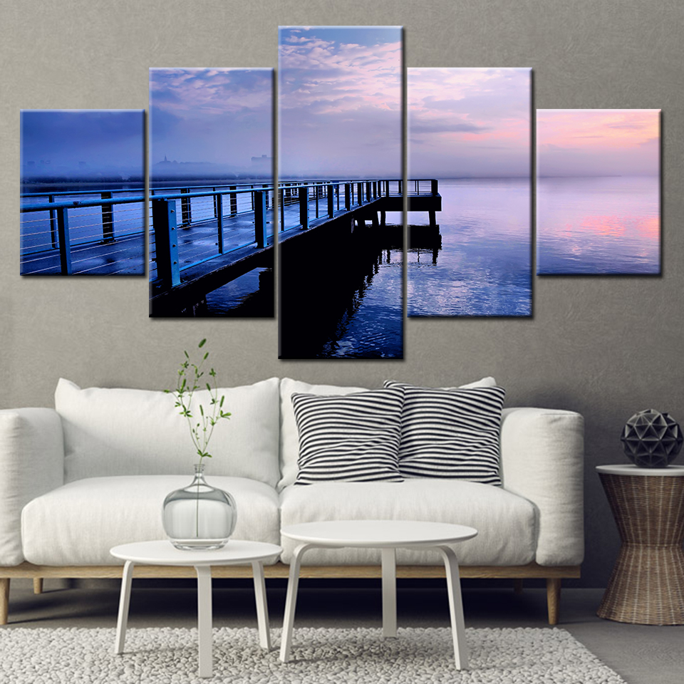 

Canvas Painting Wall Art Frame Home Decor Pictures 5 Pieces Seascape daybreak Sea bridge Poster Living Room HD Printed