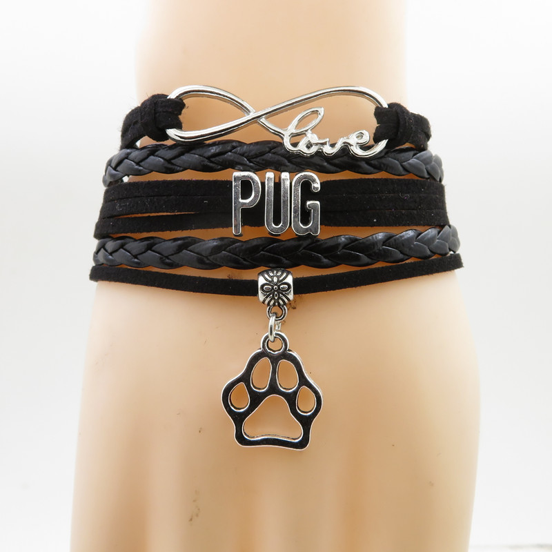 

Infinity Pug Bracelet Dog Gift Pet Paw Charm Pug Mom Bracelets & Bangles For Women And Man Pug Dog Bangle