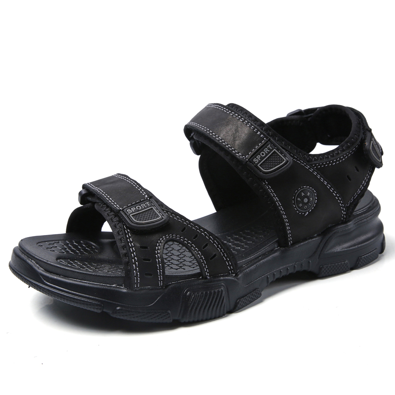 

Hot Sale New Fashion Summer Leisure Beach Men Shoes High Quality Leather Sandals The Big Yards Men's Sandals Open Toe 38-48#, Black