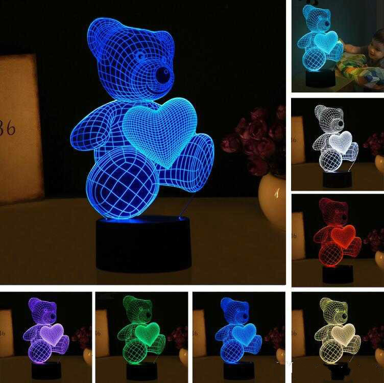 

New Cartoon Love Heart Bear Shape Table lamp USB LED 7 Colors GB1497
