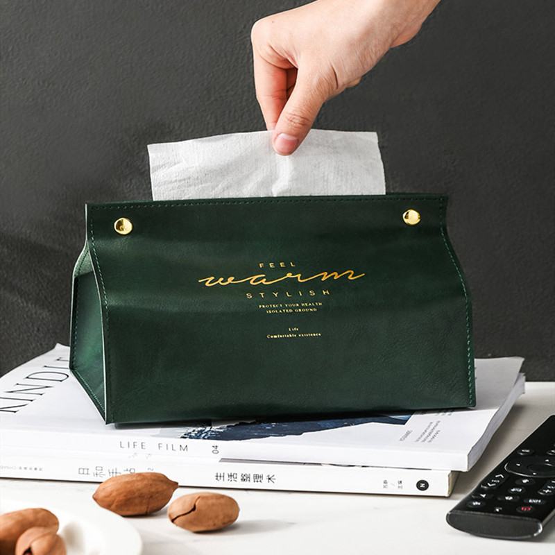 

Creative PU Leather Tissue Box Cover Foldable Napkin Holder Snap Closure Rectangle Home Living Room Car Tissue Box