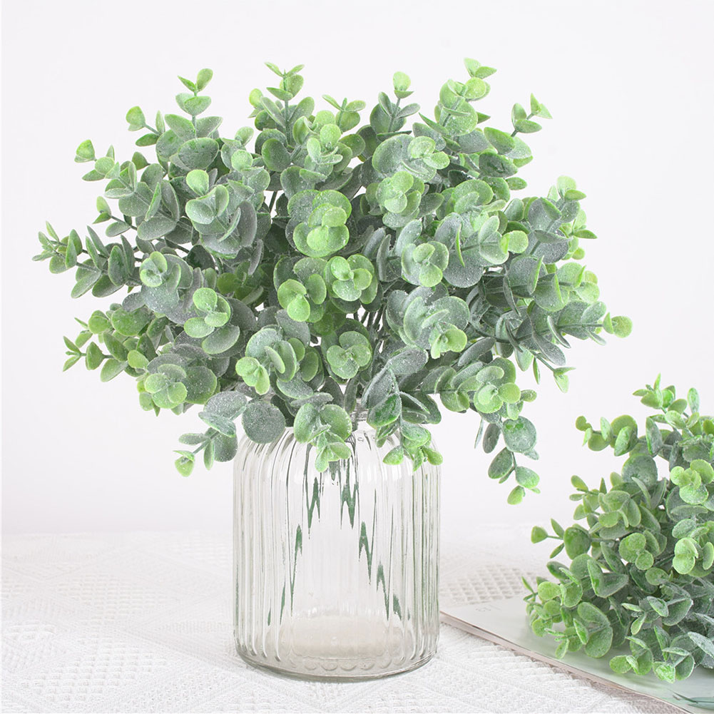

5 Stems Bushy Decorative DIY Greenery Home Desk Artificial Plant Indoor Outdoor Vivid Flocking Bouquet Living Room Mini Leaves, As pic