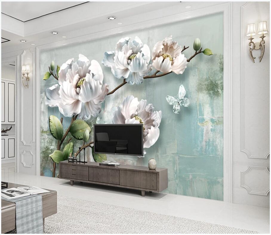 

custom photo 3d wallpaper Embossed fresh peony European retro tv background home decor living room 3d wall murals wallpaper for walls 3 d, Non-woven wallpaper