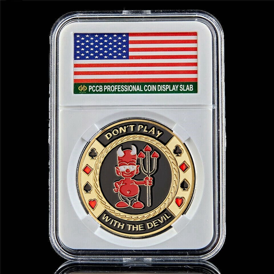 Souvenir Coin Poker Chip Craft Don't Play With The Devil US Casino Gold Plated Badge W/Pccb Box-image-521609003