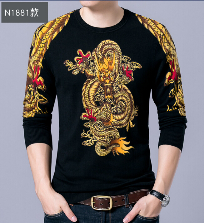

2020 new spring and autumn new long sleeve sweater men's fashion personalized animal pattern bottoming sweater, Beige