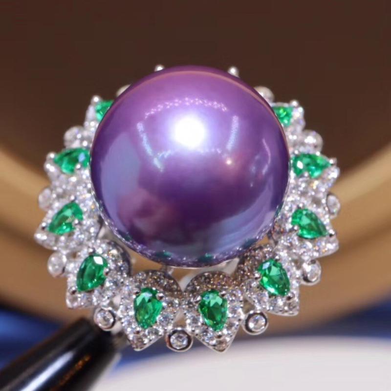 

Cluster Rings D509 Pearl Ring Fine Jewelry 925 Sterling Silver Round 12-13mm Nature Fresh Water Purple Pearls For Women Presents