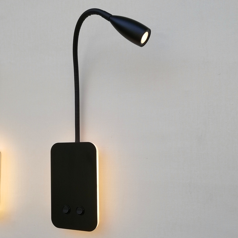 

TopocH Bedside Wall Sconces Dual Switched Lamp Backlight 6W with Flexible Reading Light 3W LED Working Independently White/Black