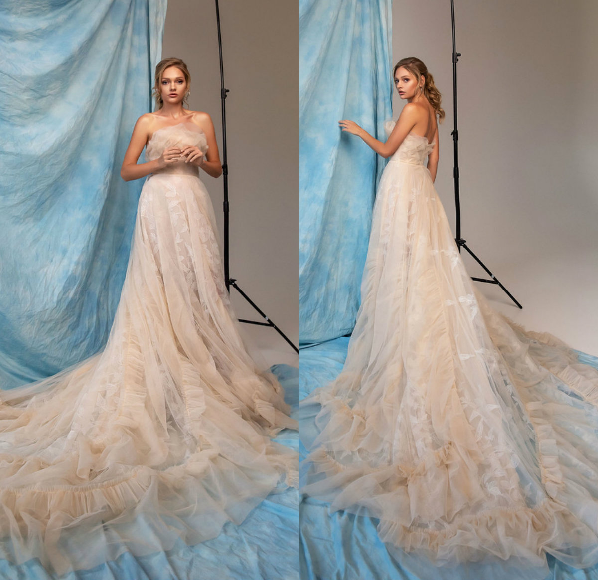 

Eva Lendel Wedding Dresses Sexy Sweetheart Champagne Lace Appliques Bridal Gowns Custom Made Backless Sweep Train A Line Wedding Dress