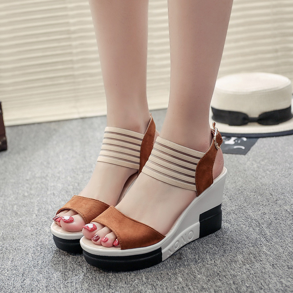 

Shoes Women Roman Buckle Waterproof Platform Sandals shoes Super High Heel Fish Mouth Wedge fashion shoes woman, Black