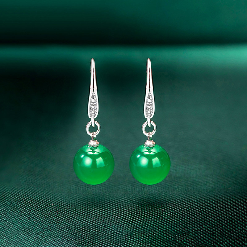 Pretty New Natural Green Jadeite Jade Silver hook Earrings