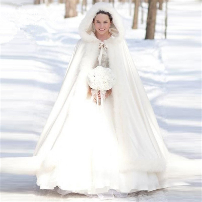 

2019 Elegant White Warm Bridal Cape Winter Fur Women Jacket Bridal Floor Length Cloaks Long Party Wedding Coat AL82