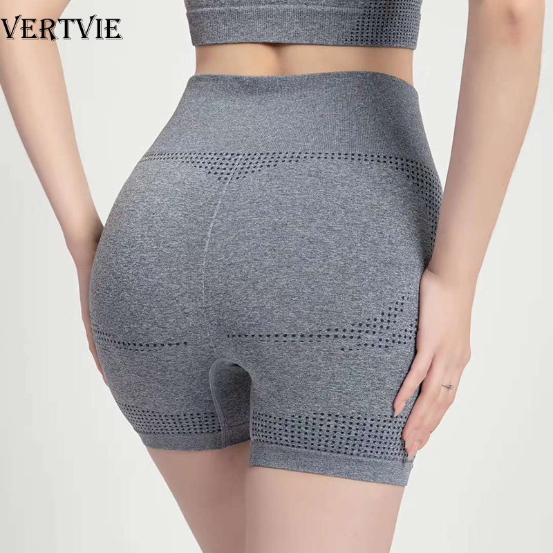 

VERTVIE High Waist Workout Yoga Shorts Seamless Fitness Biker Cycling Shorts Scrunch BuYoga Sport Women Gym Leggings, Black