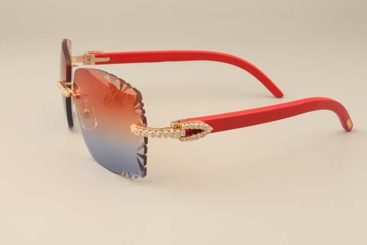 

2019 new factory direct luxury fashion diamond sunglasses 3524014 natural red wooden sunglasses engraving lens private custom gold / silver
