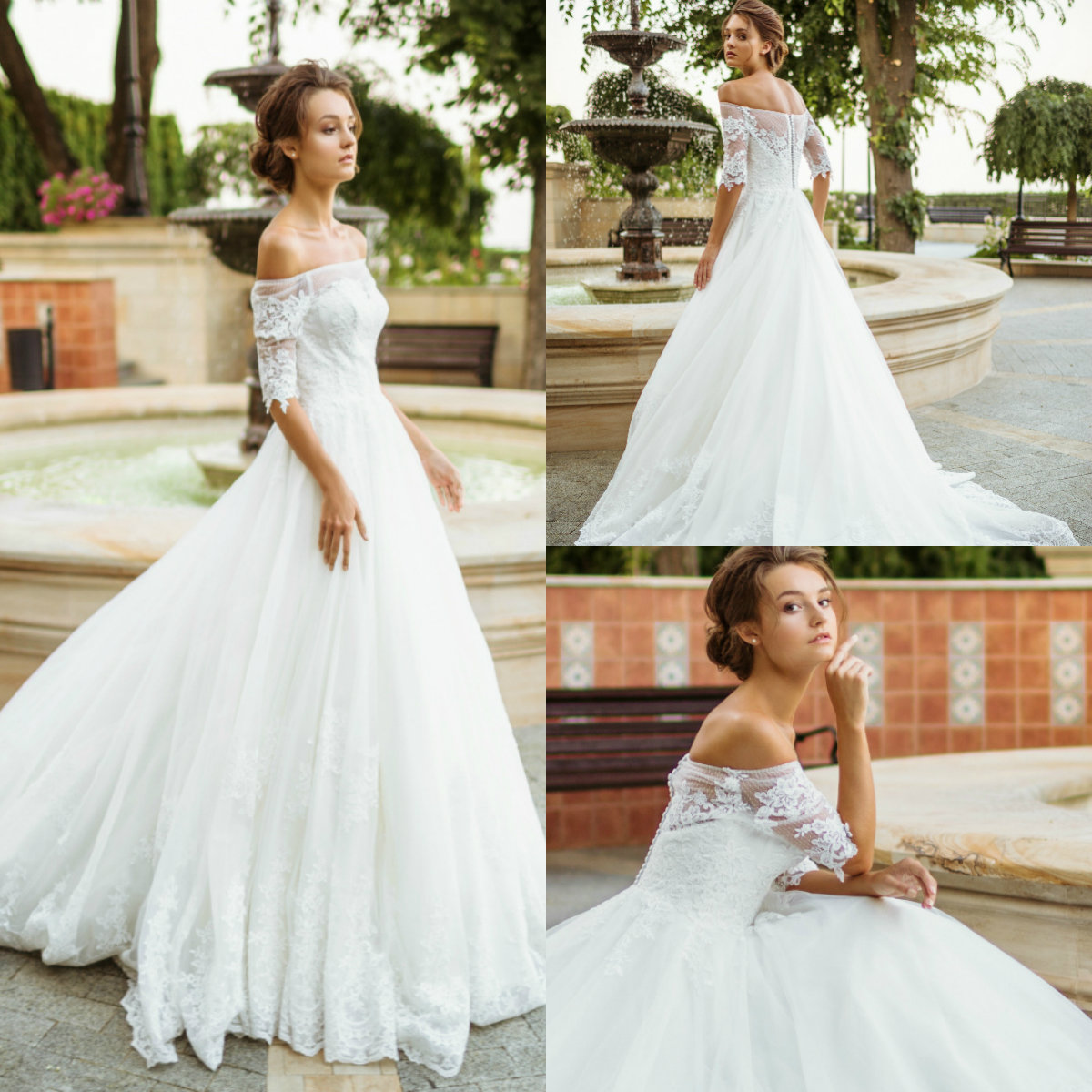 

Elegant White Wedding Dresses Off The Shoulder Lace Appliqued A Line Country Wedding Dress Half Long Sleeve Plus Size robe de mariée, Red