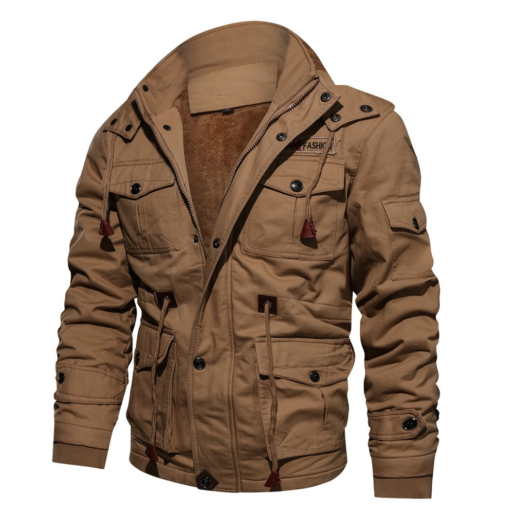 

Men Outerwear Air Jacket Slim Casual Winter Cotton Military Jacket Thicken Hooded Cargo Coat Plus Size, Black