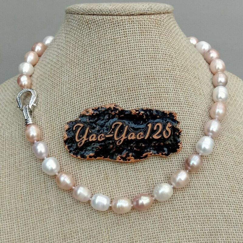 Natural 4Strds 9-10MM White Pearl Necklace 20"