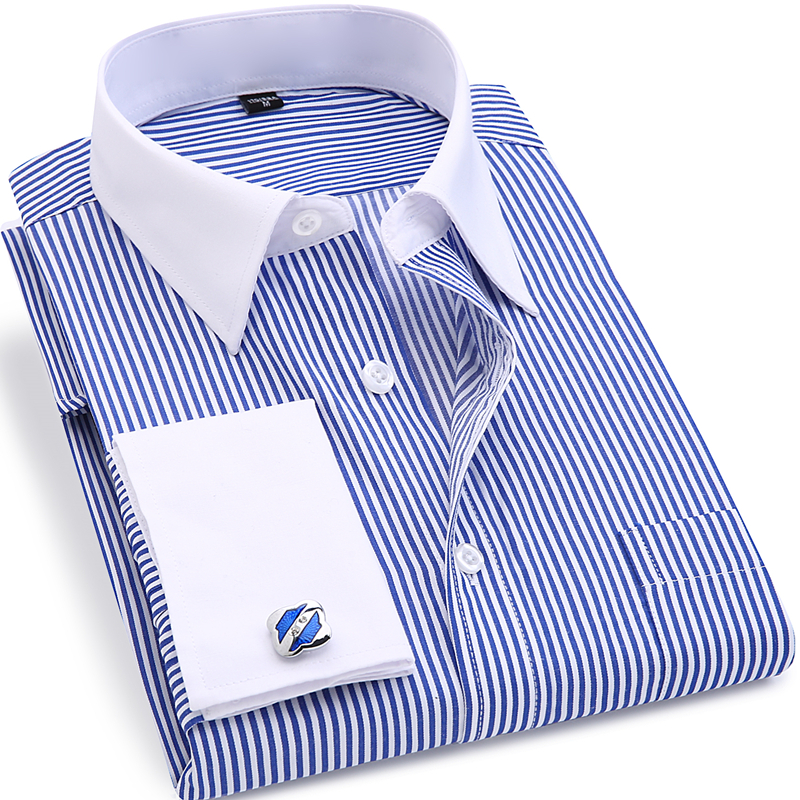 

ORINERY Hot Sale Striped Mens Dress Shirt Fashion Brand Long Sleeve Camisa Masculina French Cuff Wedding Tuxedo Shirt Plus Size, Fs13