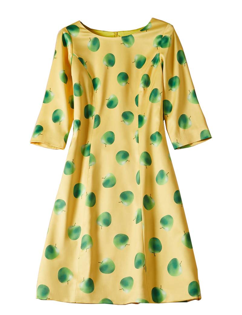 

Fashion Green Apples Print Women Sheath Dress 3/4 Sleeves Casual Dresses 09K1954, As pictures